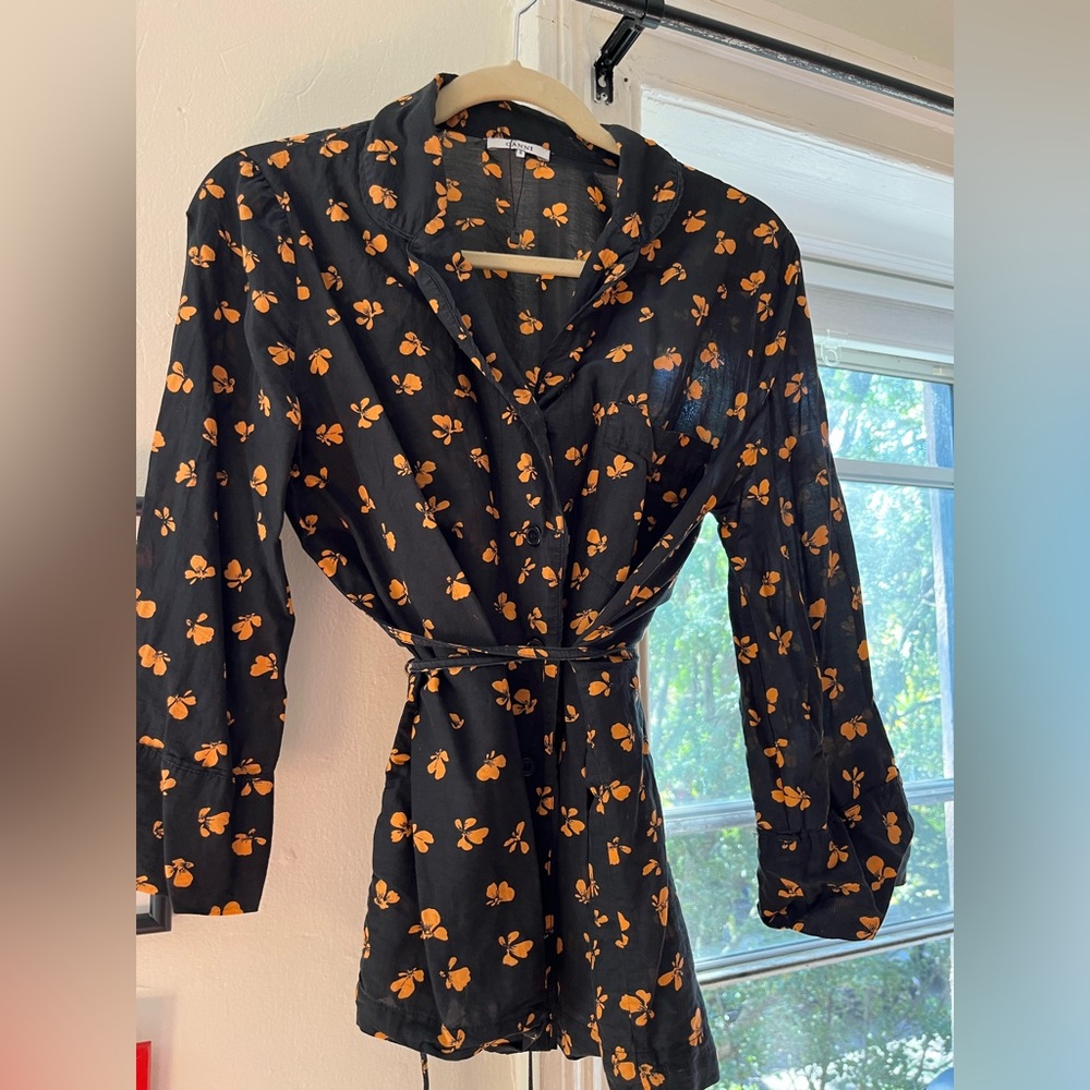 Black floral Ganni wrap top